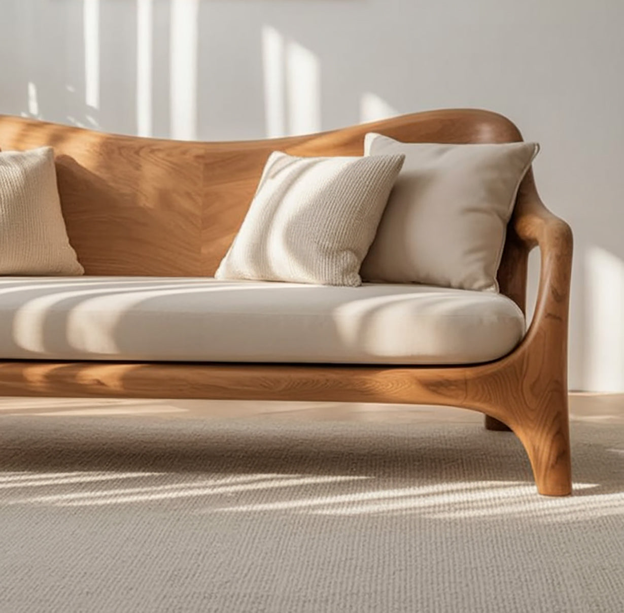 Handcrafted Solid Wood Sofa – Modern Organic Curved Wooden Couch
