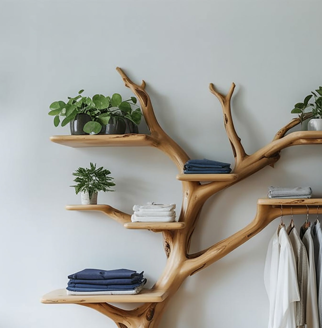 Handmade Tree Coat Rack with Shoe Storage – Decorative Stand