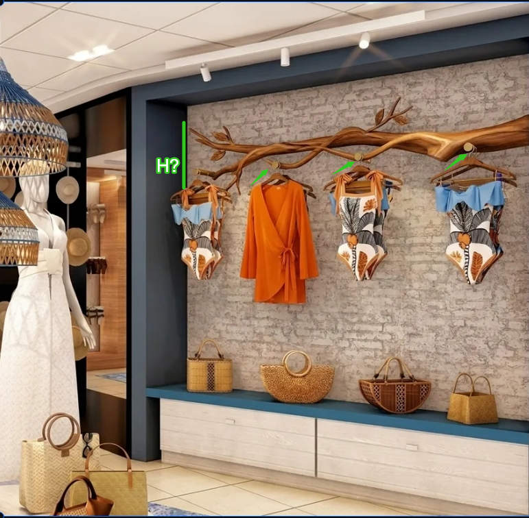 Biophilic Solid Wood Tree Branch Clothing Rack – Hand-Carved Garment Display & Coat Rail