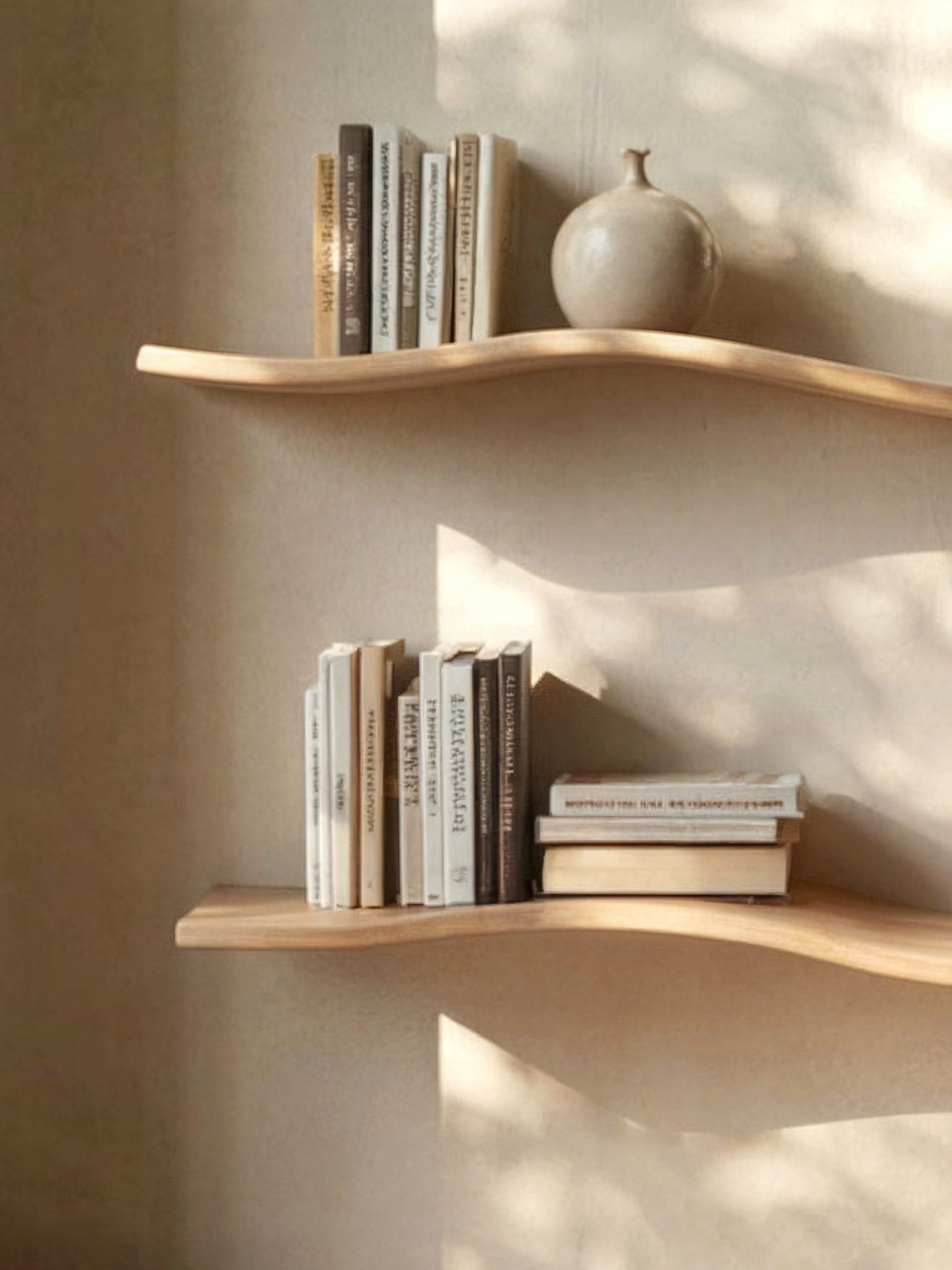 Handcrafted Wavy Rustic Wooden Shelf – Mid-Century Bookcase, Home Décor & Gift