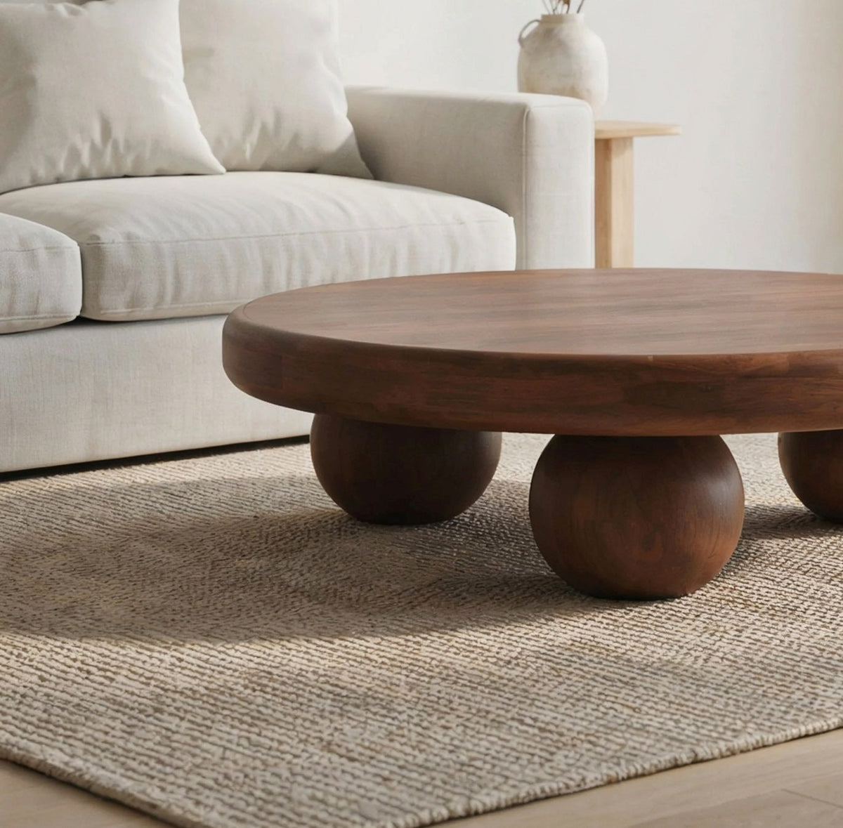 Handcrafted live edge style coffee table featuring an elegant round tabletop design