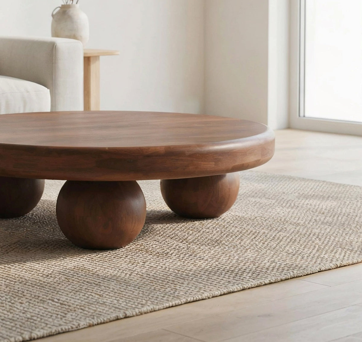 Handcrafted live edge style coffee table featuring an elegant round tabletop design