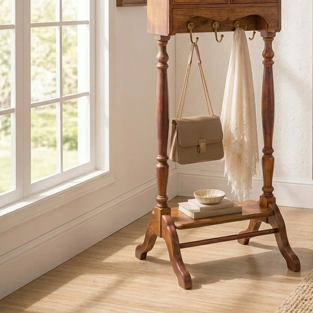 Traditional solid wood hall tree with storage drawers