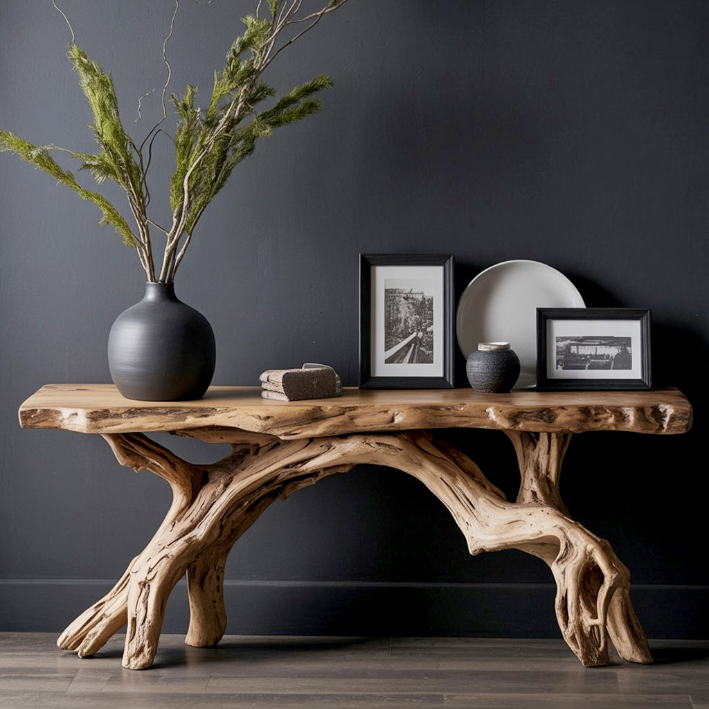 Narrow Live Edge Console Table – Rustic Floating Entryway Shelf