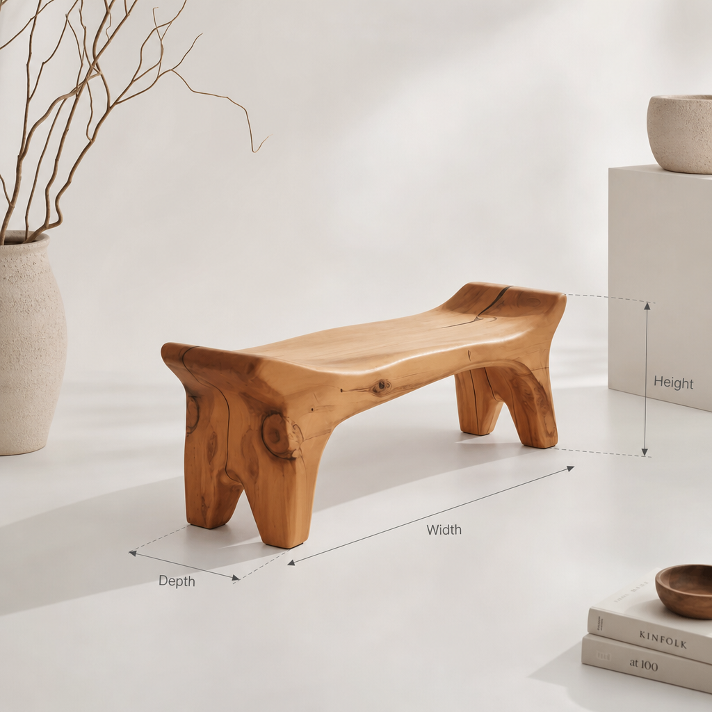 Custom handmade wood entryway bench tailored for minimalist home decor seating