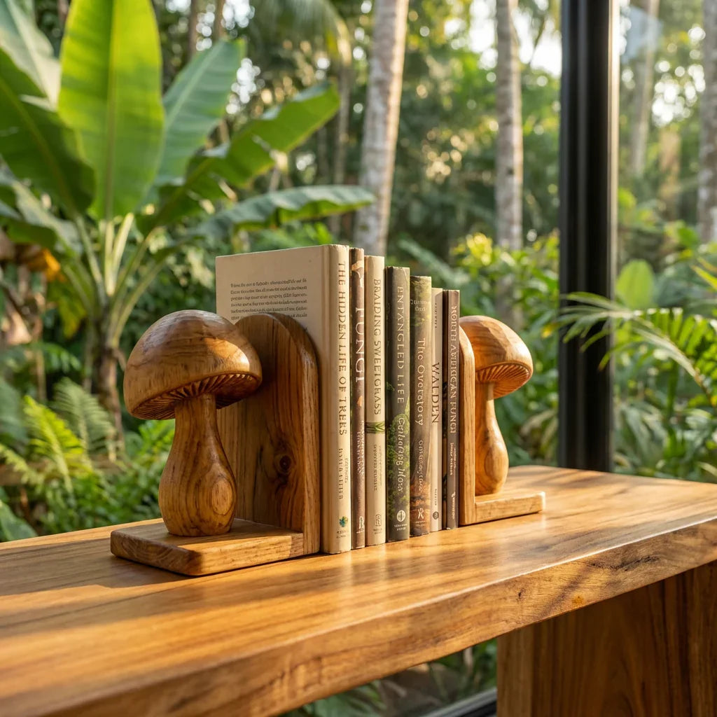 Handcrafted Mushroom Bookends Pair With Carved Gill Detail - Ashdeco 2026