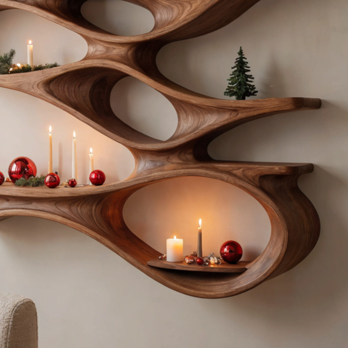 Artistic solid wood floating display shelf