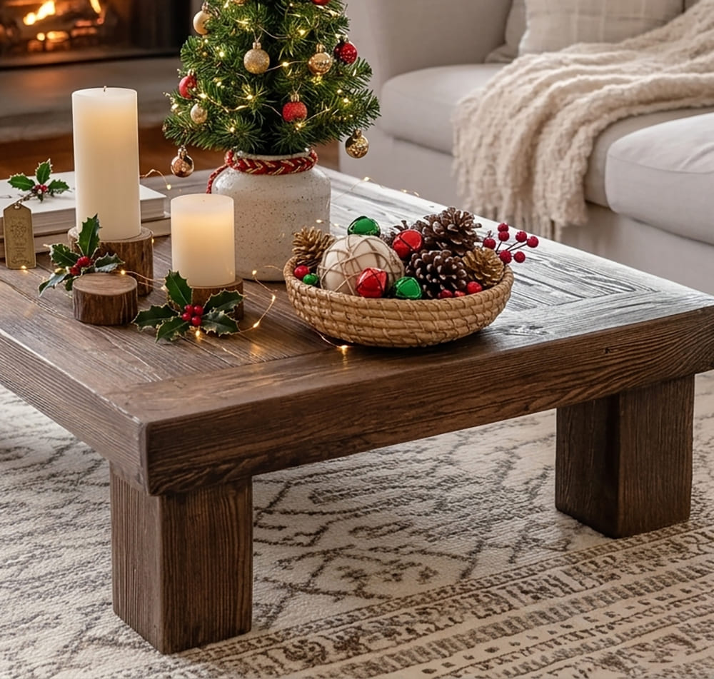 Modern solid wood coffee table with block design