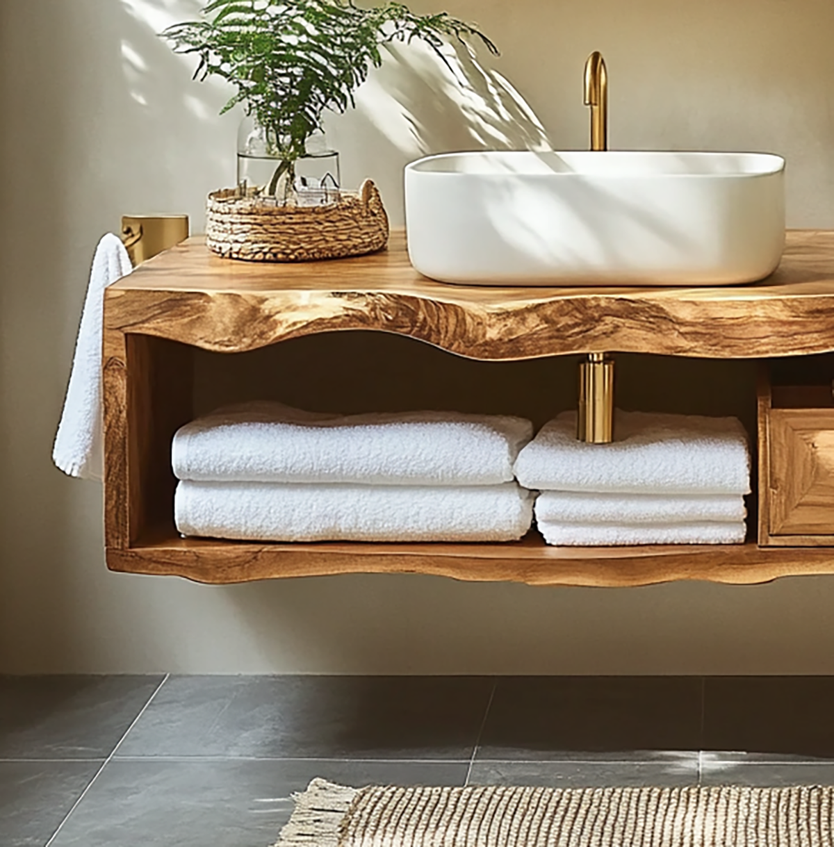 Handcrafted Solid Wood Floating Vanity Unique Live Edge Design