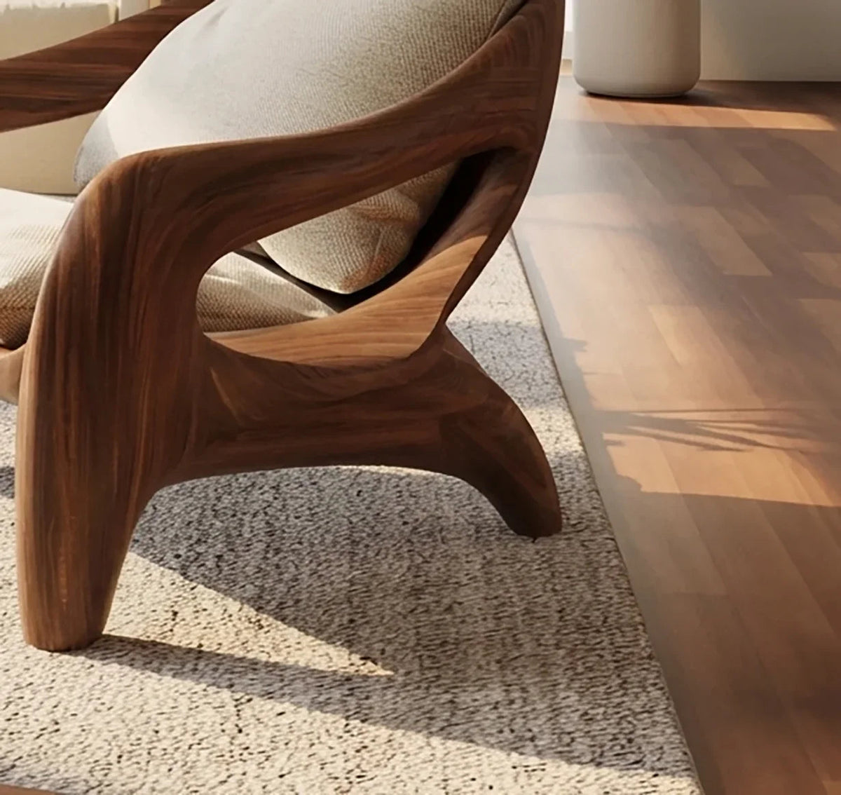 Sculptural wood accent chair for living room or bedroom seating
