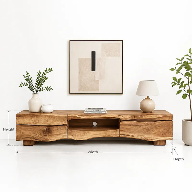 Handcrafted Live Edge Solid Wood TV Console with Storage