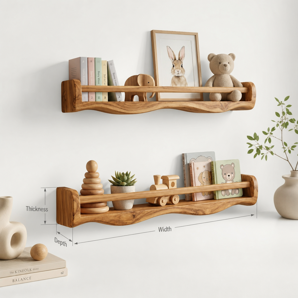 Handmade Wood Floating Shelves, Natural Nursery Decor, Kids Room Wall Organizer