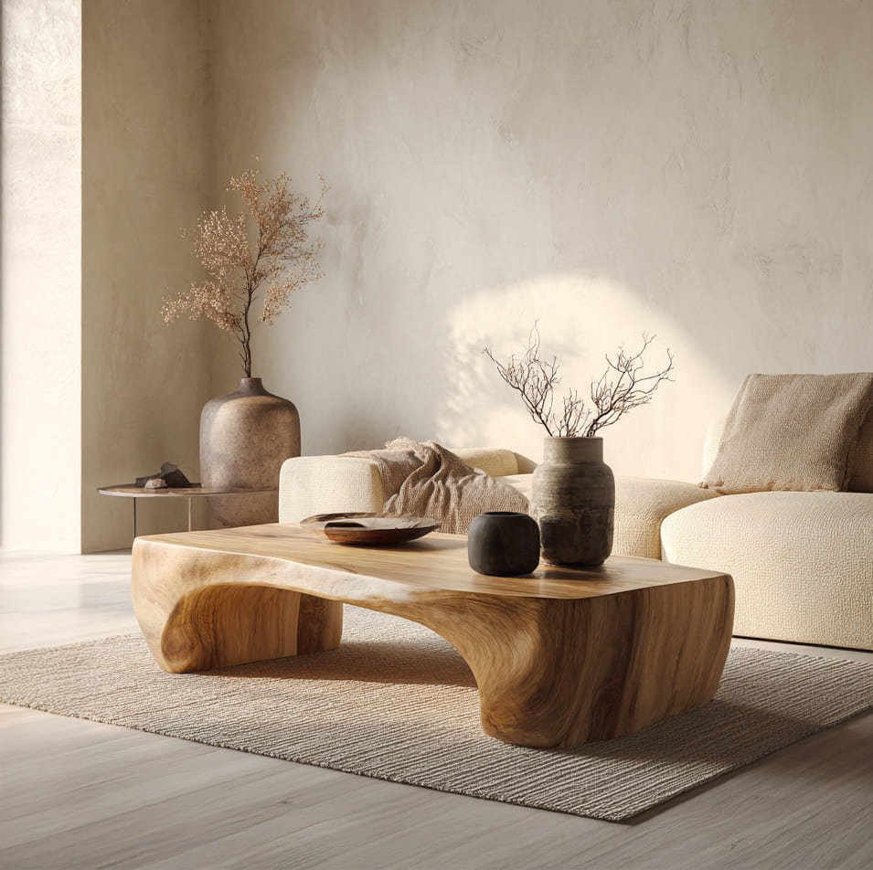 Modern mid-century coffee table crafted from natural hardwood