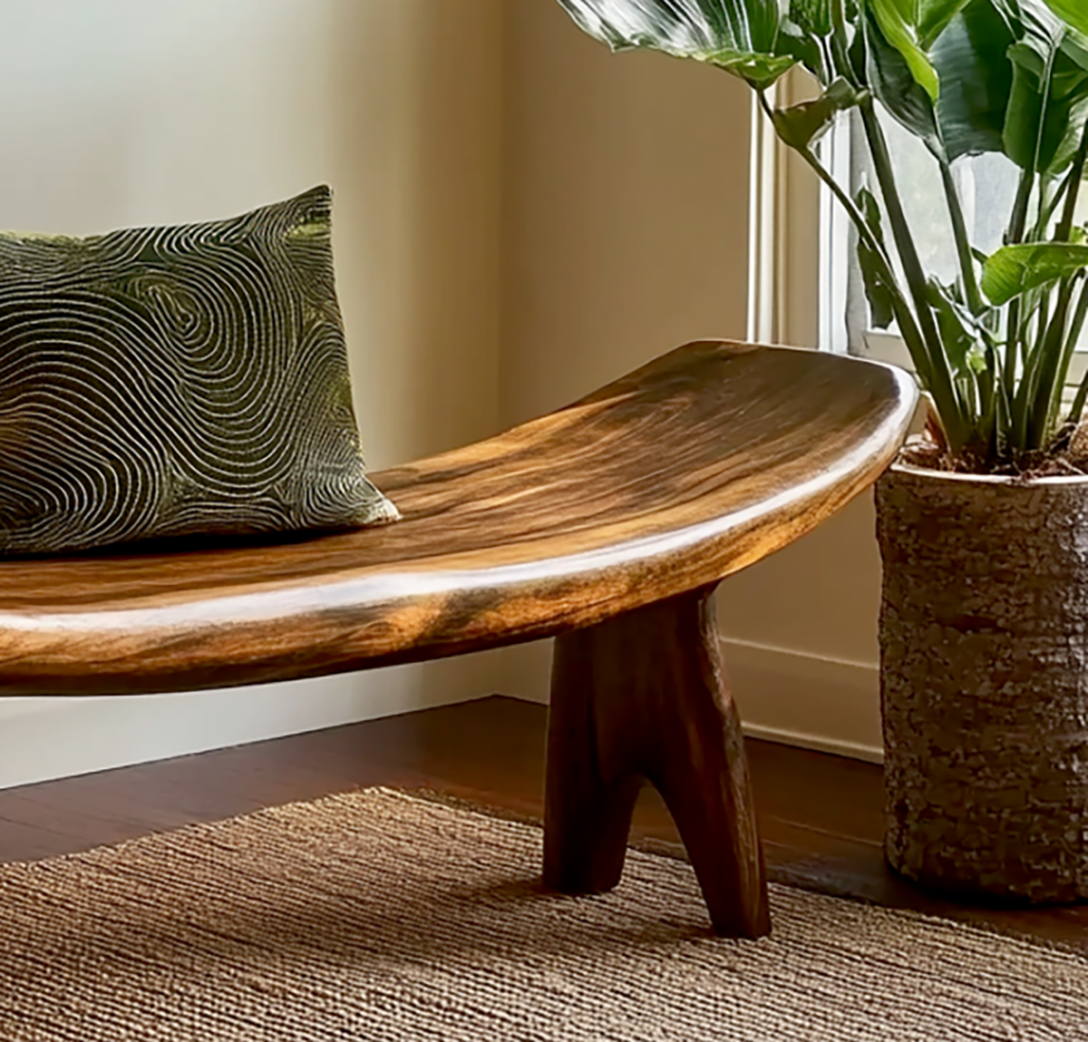 Minimalist wooden bench for bedroom or entryway seating