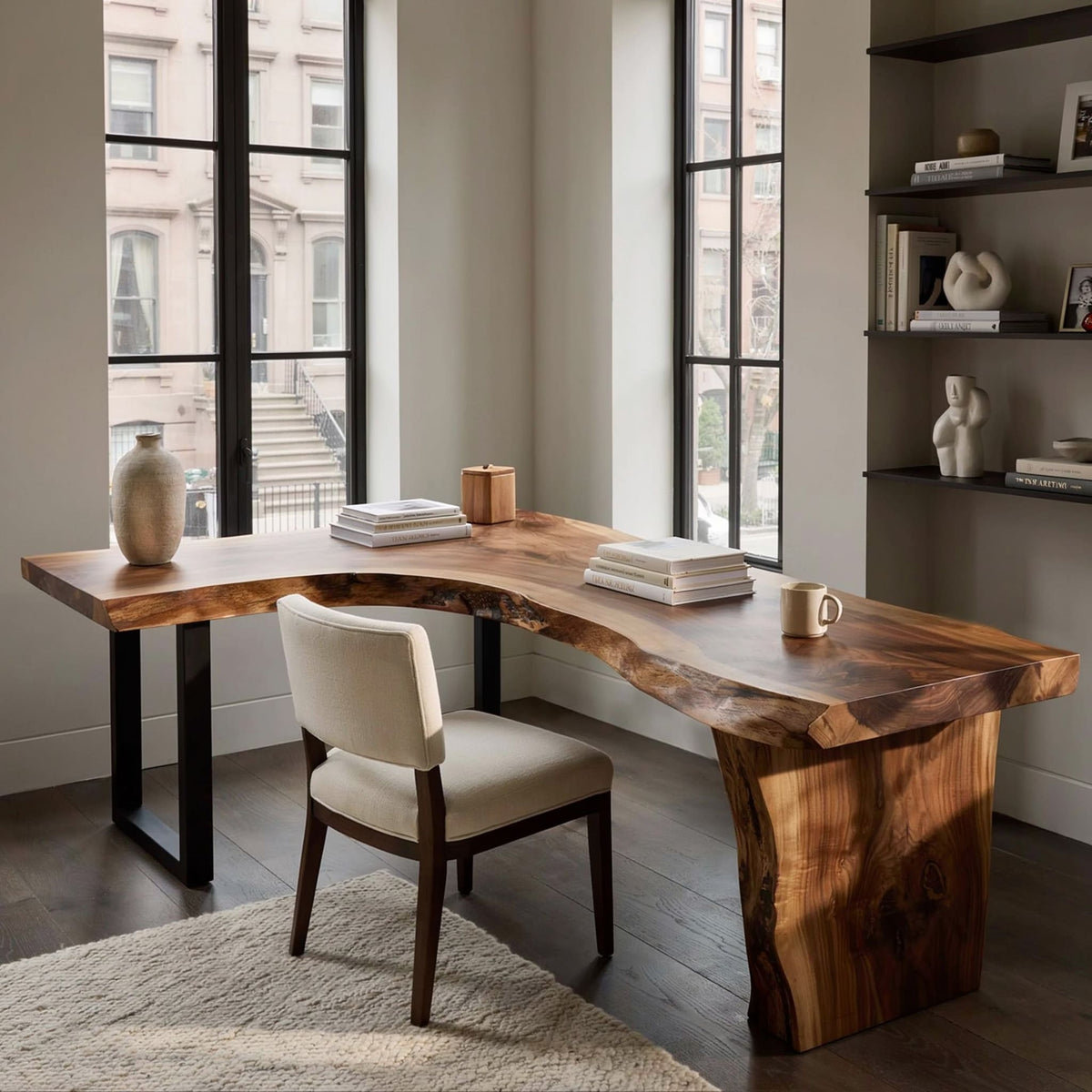 Modern live edge L-shaped desk crafted from premium solid wood