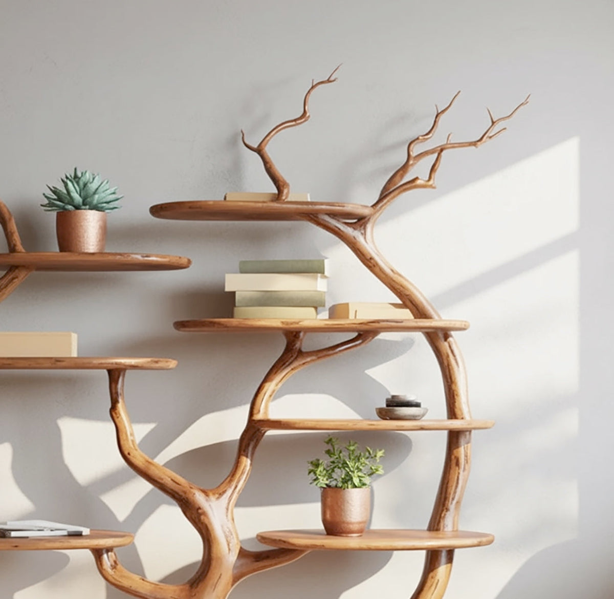 Large solid wood tree bookshelf for books and decor display