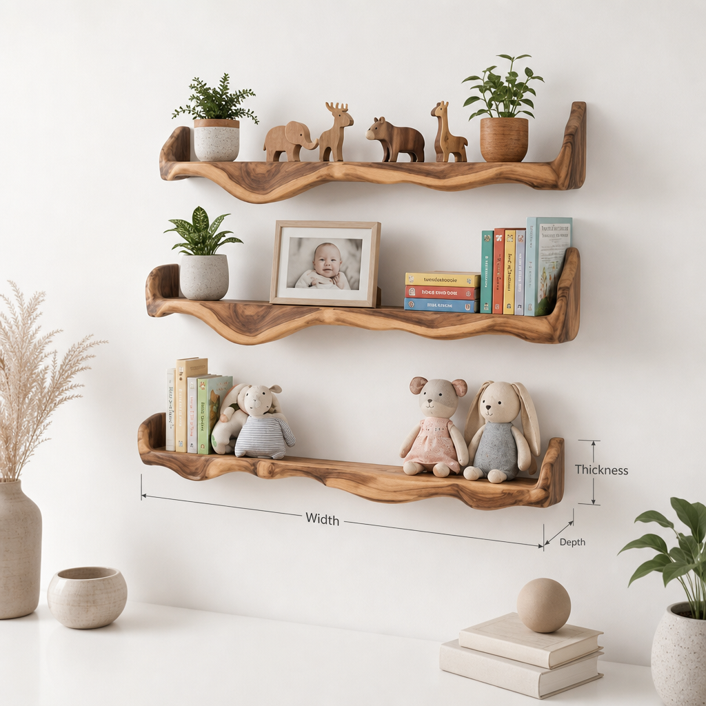 Natural Handcrafted Floating Shelf Wood Decor for Baby Nurseries