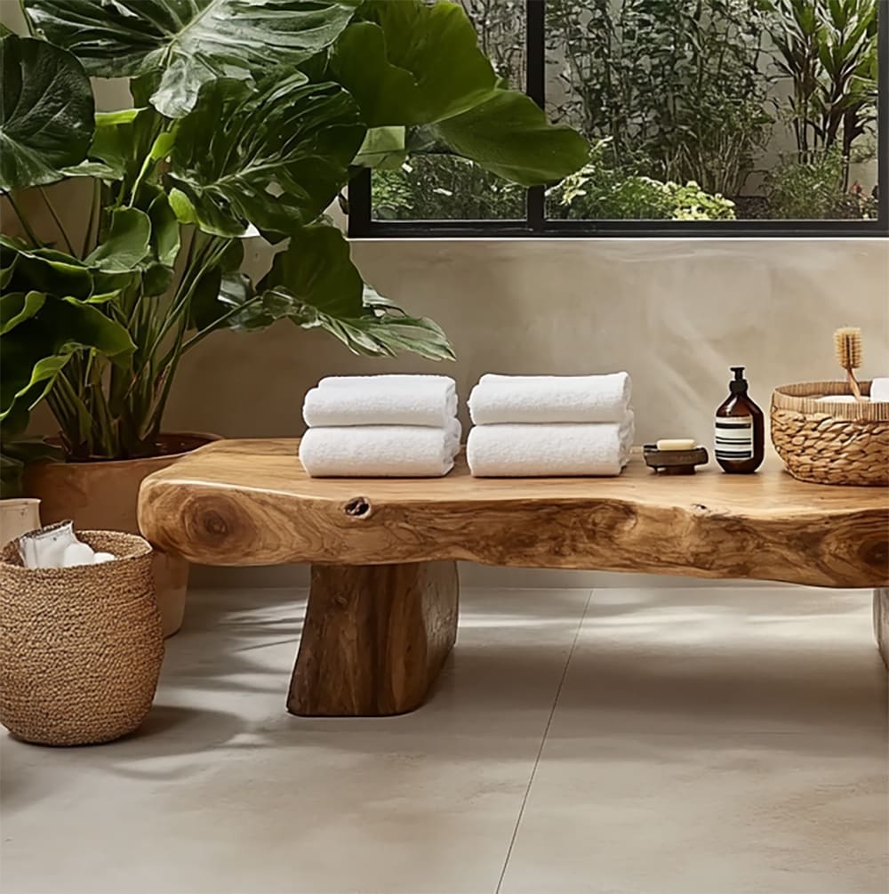 Organic Live Edge Shower Bench For Bathroom