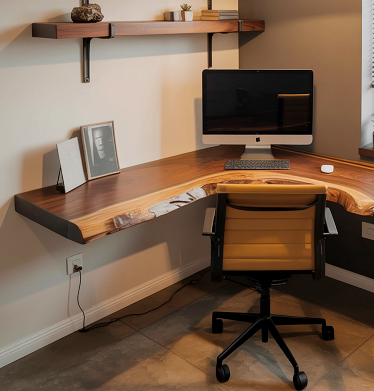 Solid wood L shaped desk for home office workspace