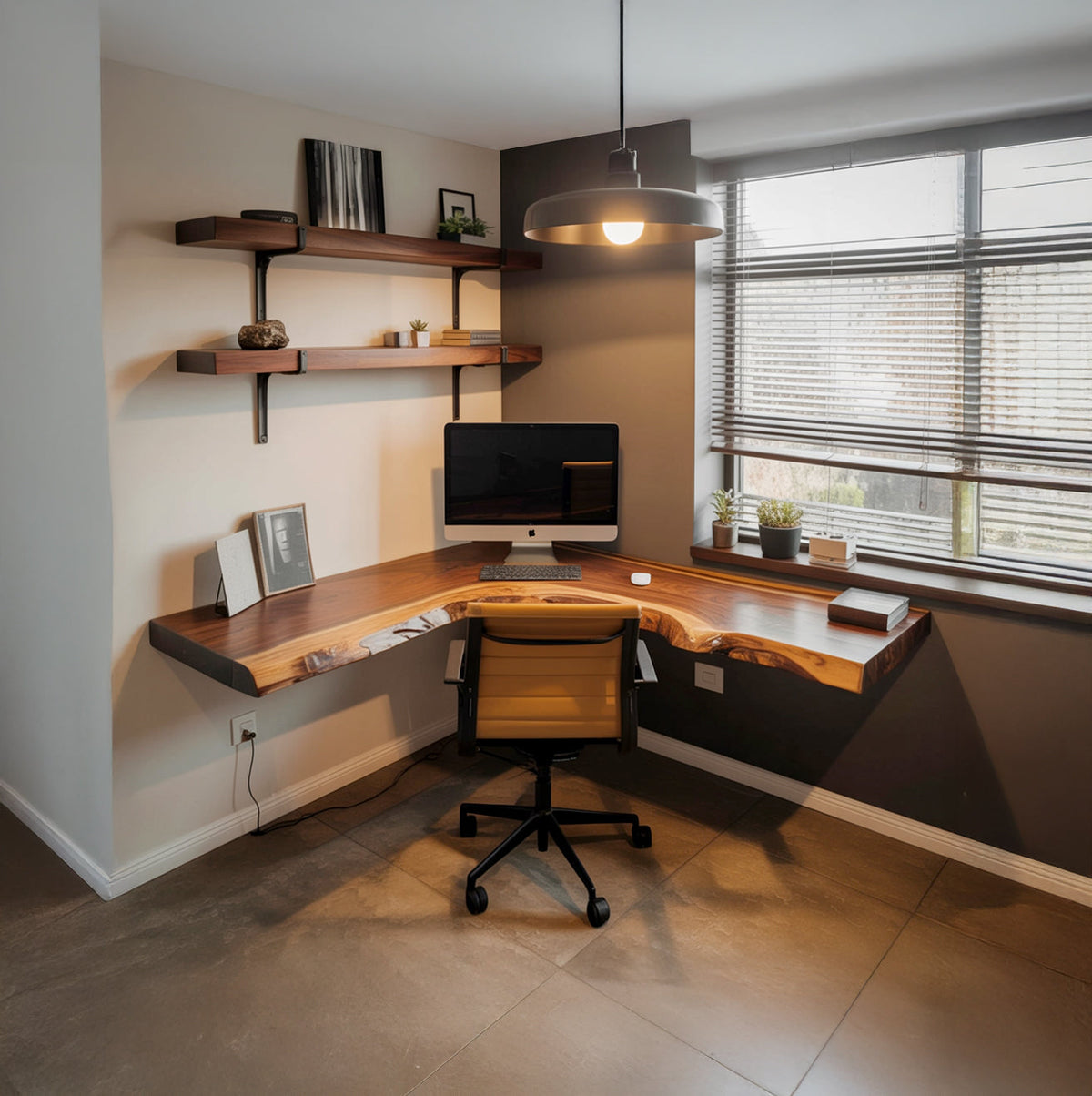 Organic live edge solid wood L shaped corner desk