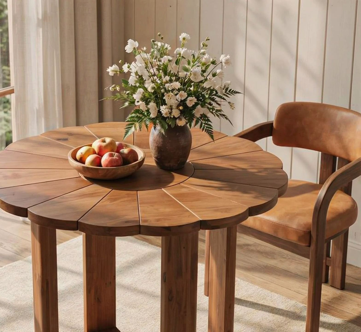 Sculptural dining table crafted from premium hardwood with flowing natural contours