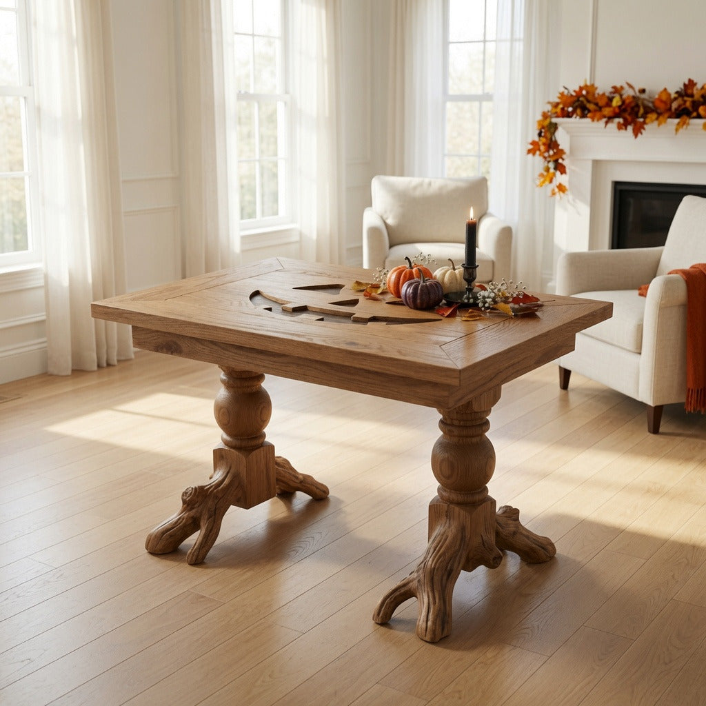 Organic tree root solid wood coffee table in a cozy living room