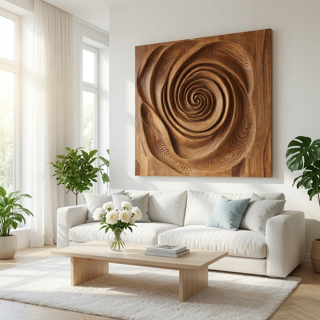 Organic Wall Sculpture With Spiral Design For Living Room