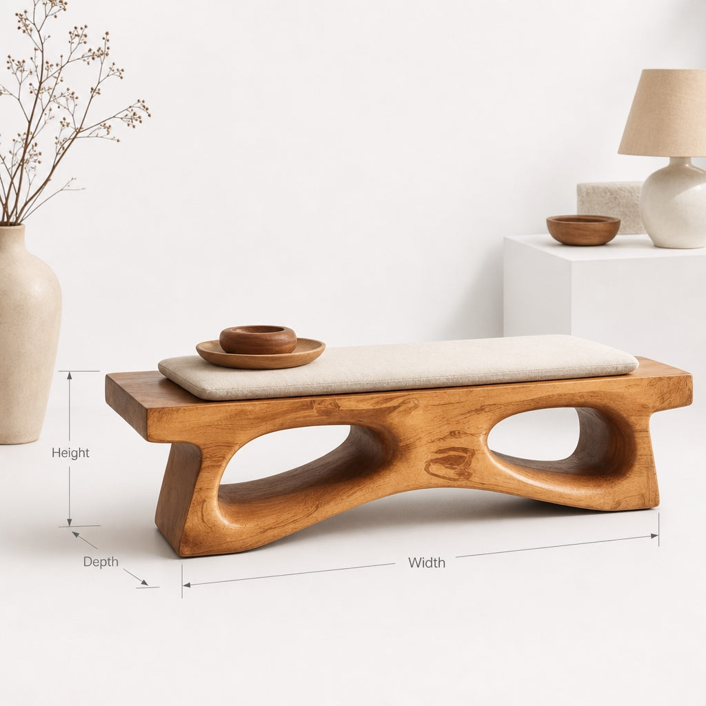 Organic Live Edge Solid Wood Bedroom Bench