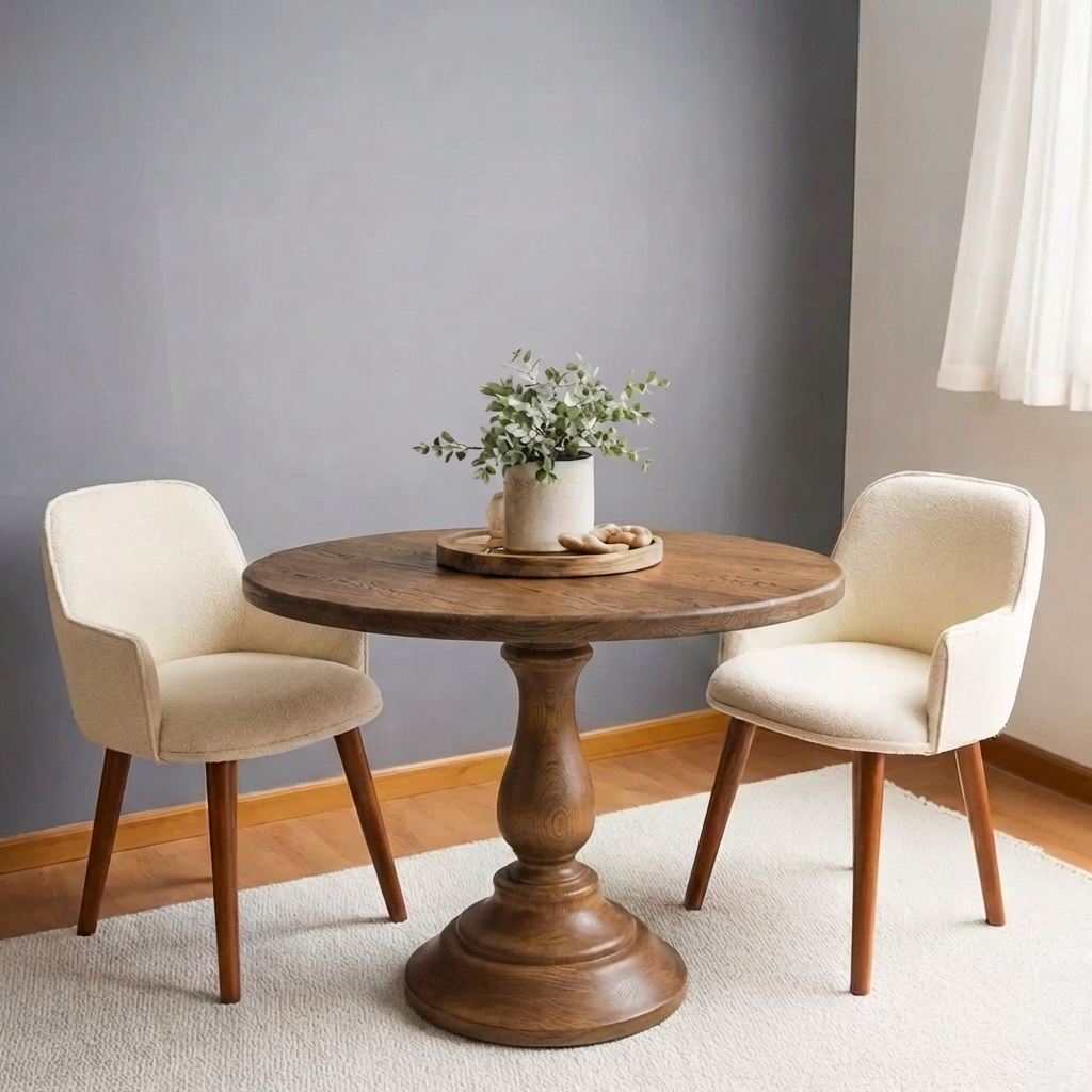 Round Solid Wood Pedestal Dining Table Handcrafted Solid Wood Center Table