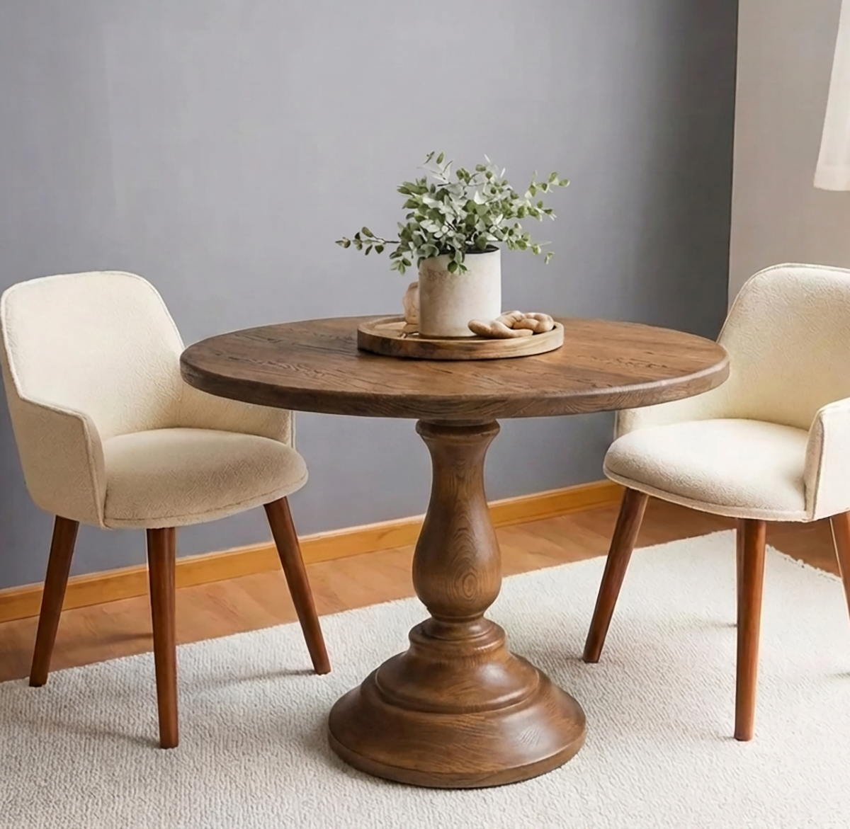 Round Solid Wood Pedestal Dining Table Handcrafted Solid Wood Center Table