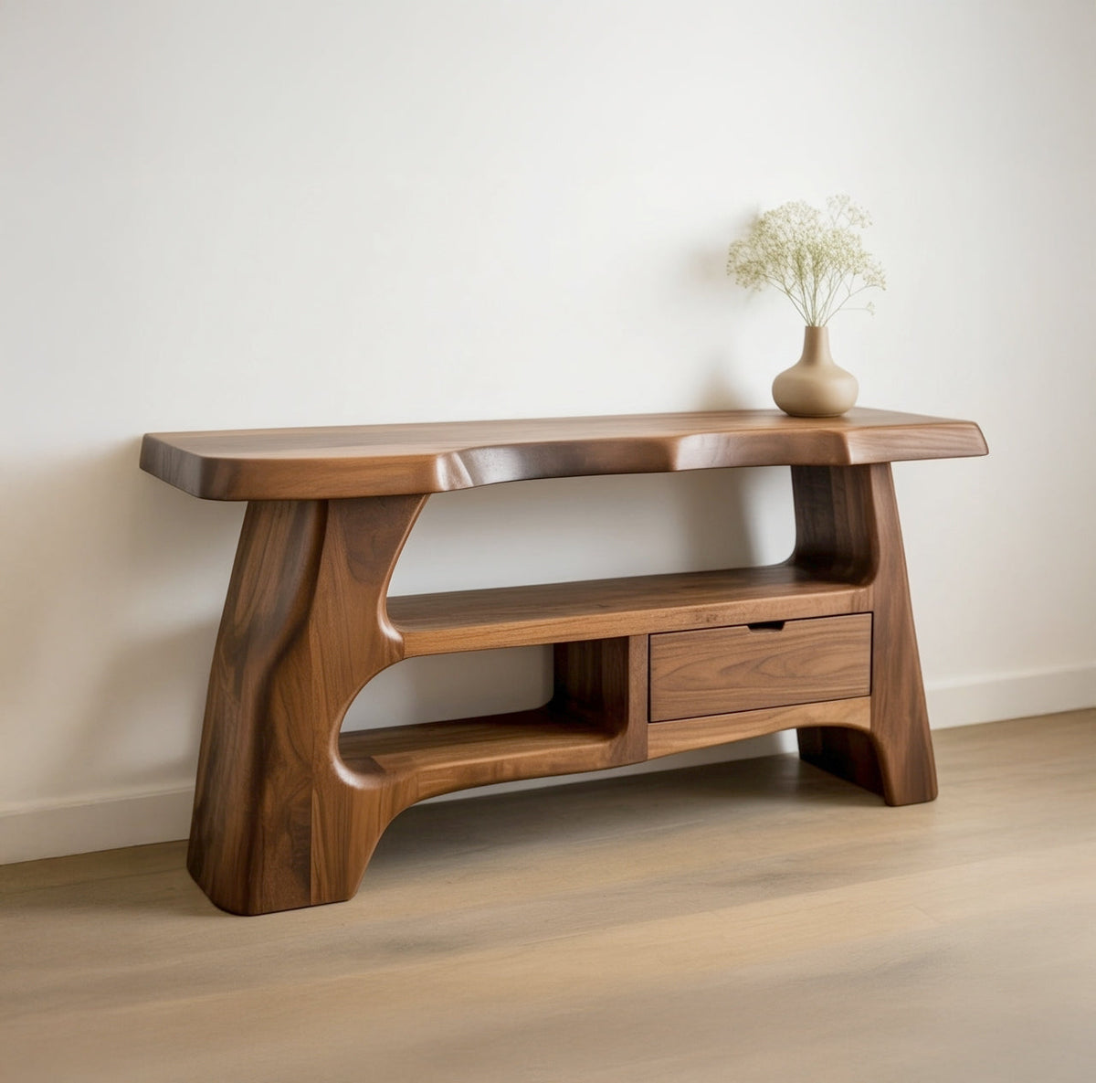 Live edge wood console table for modern farmhouse interiors