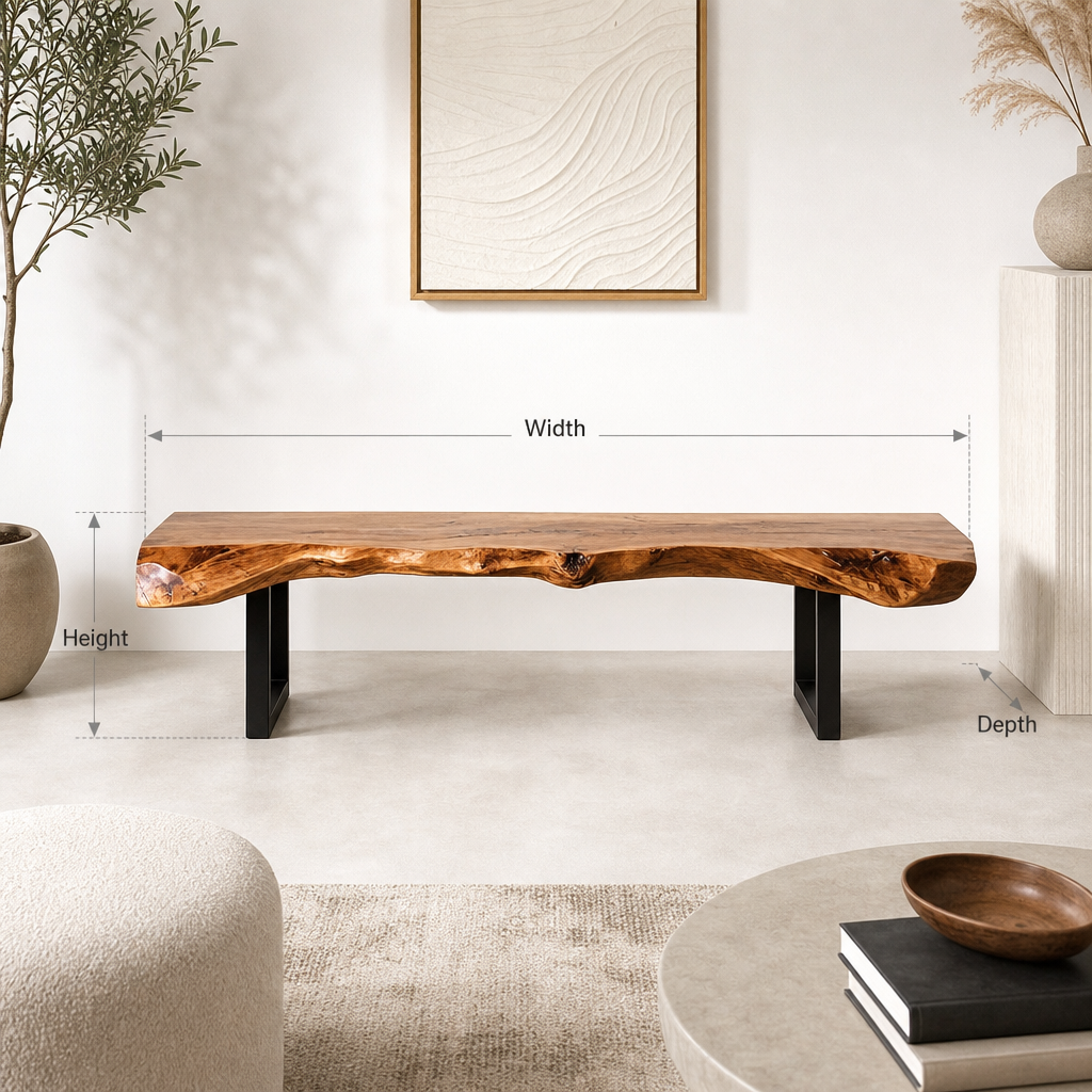 Rustic live edge wood bench for cozy entryway or living room seating
