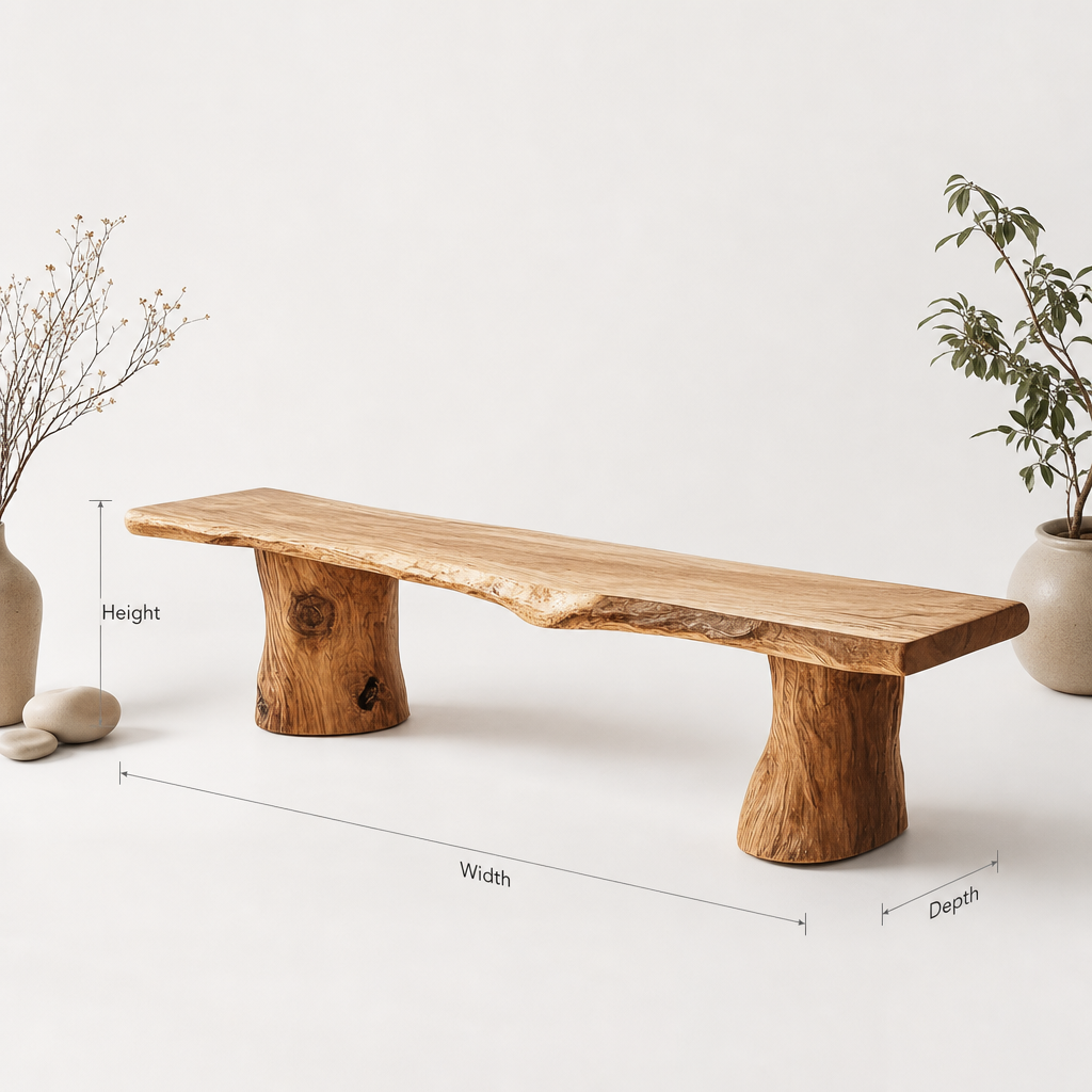 Rustic natural wood bench furniture styled for bedroom or living room