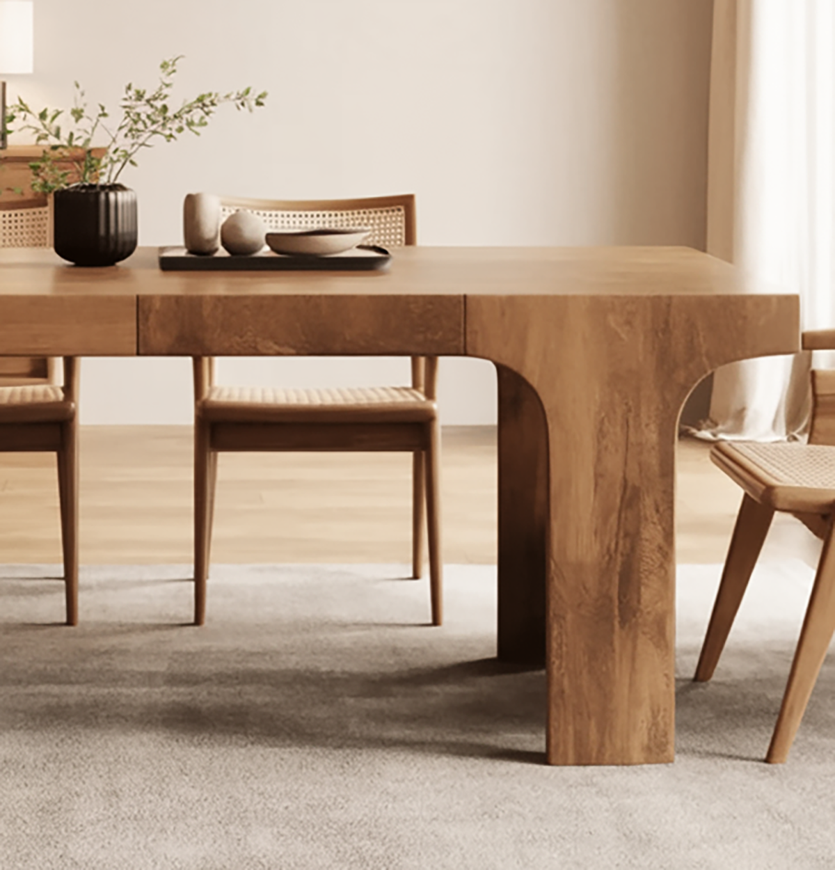 Rectangular solid wood dining table for family dining space