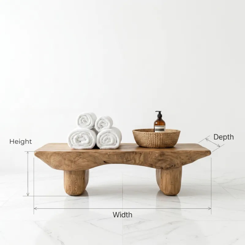Sculptural Shower Bench With Storage Space For Luxury Bathroom