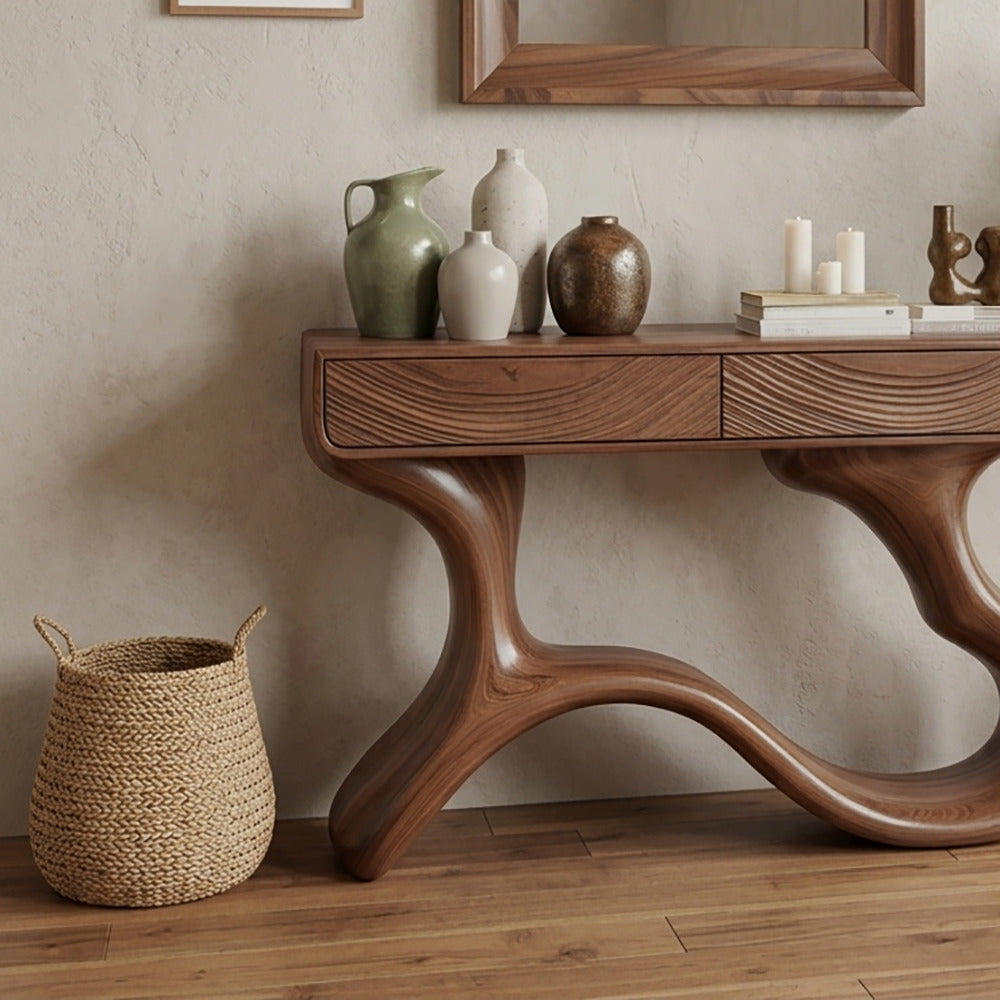 Modern solid wood console table with concealed storage