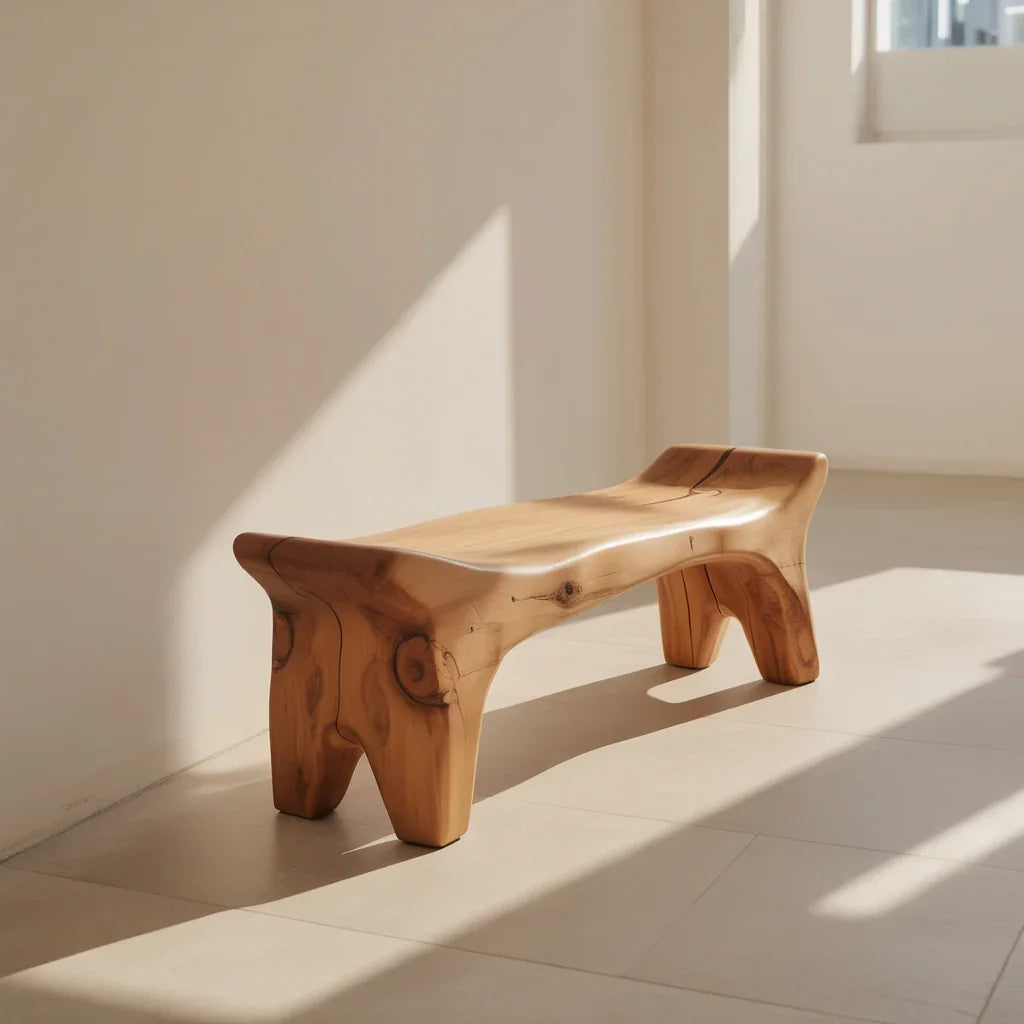 Custom handmade entryway wood bench with solid wood construction and natural finish