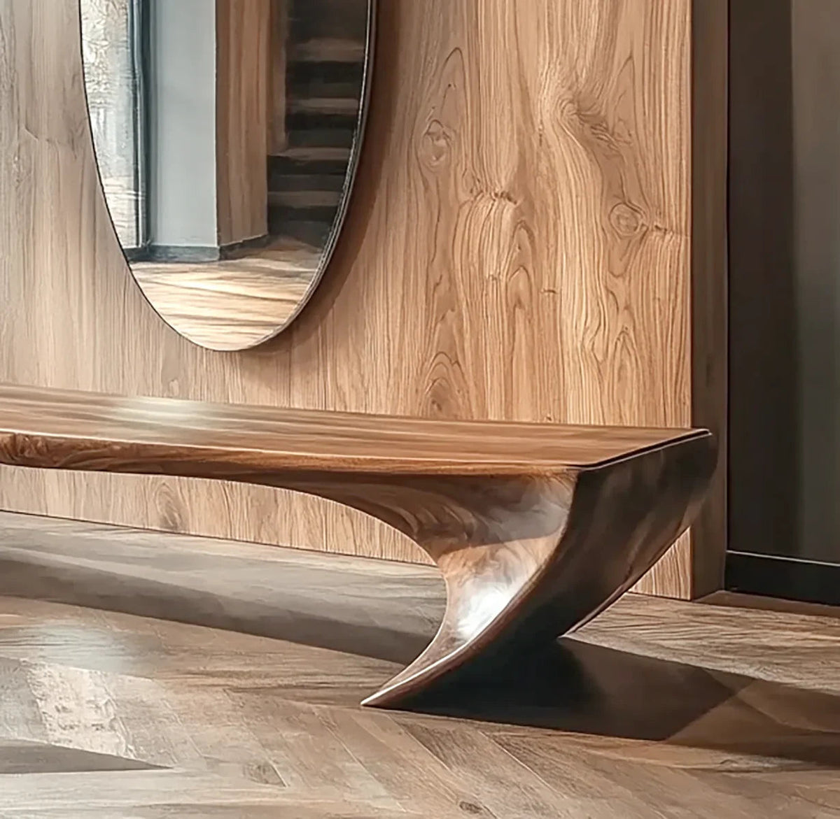 Sculptural bench for entryway with modern and minimalist style
