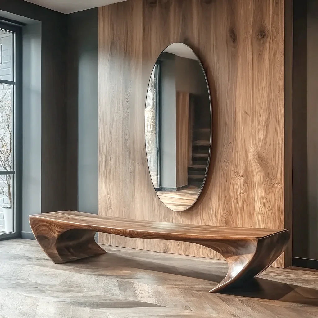 Modern sculptural bench with organic design for entryway seating