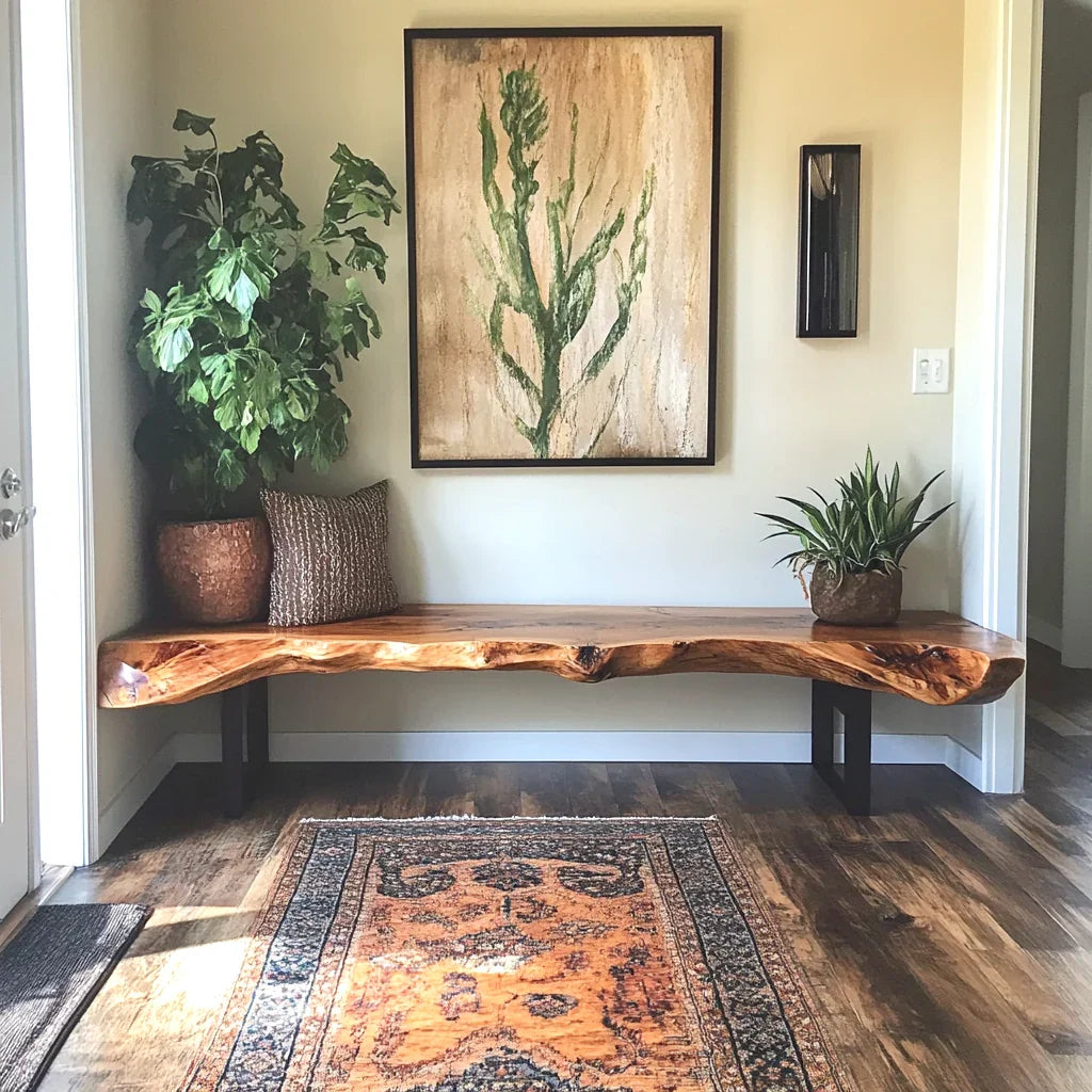Rustic live edge bench for entryway and living room seating