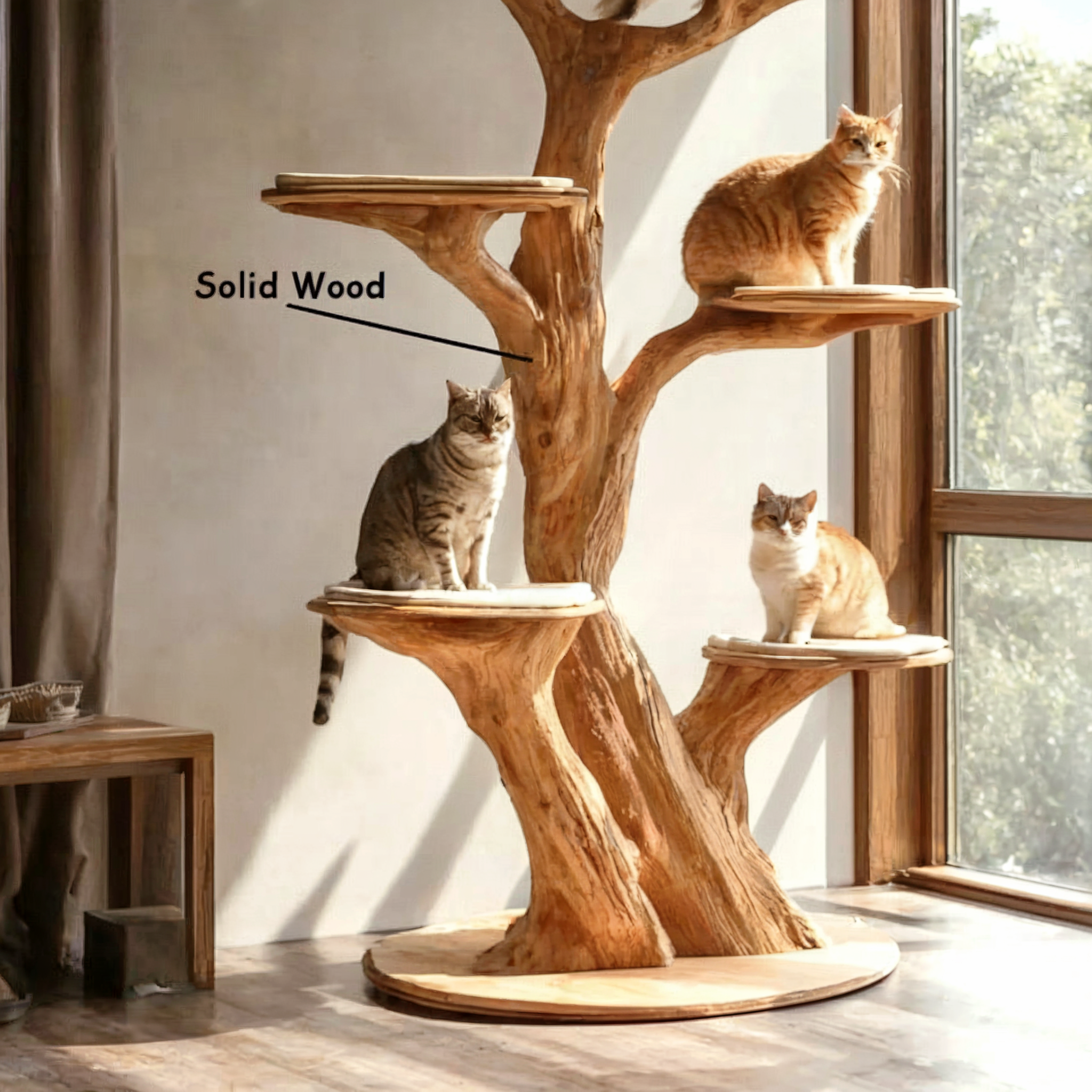 Custom Wooden Tree Shaped Cat Tree – Handmade Unique Branches, Natural Design Indoor Cat Tree Shelf