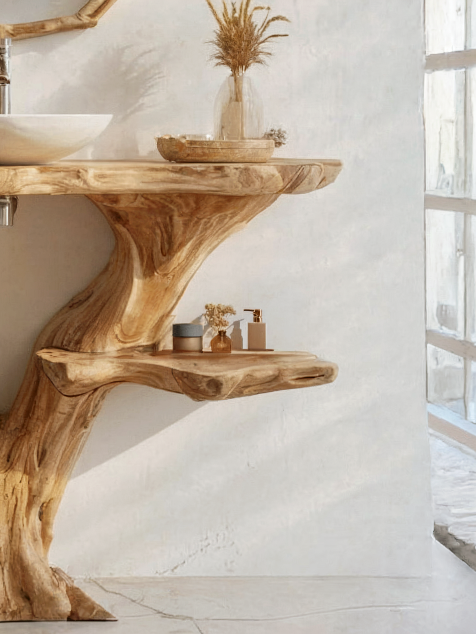 Rustic Wall Mounted Vessel Sink – Reclaimed Live Edge Wooden Bathroom Vanity