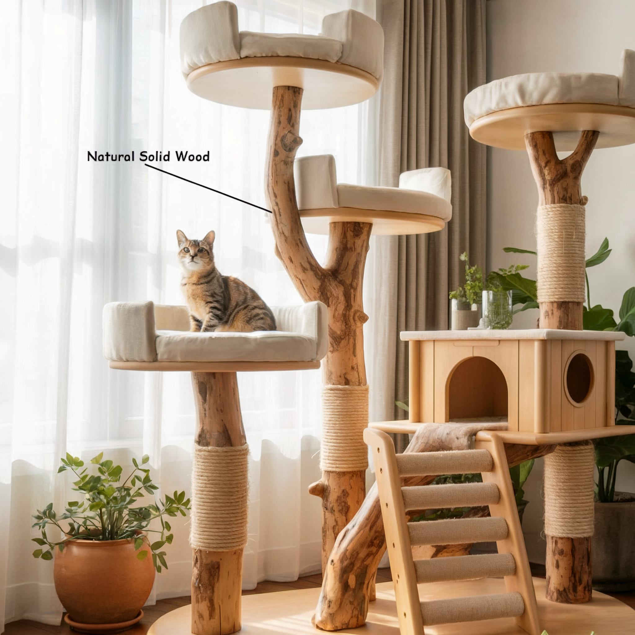 Cat Tree Made from Real Branches and Wicker – Perfect for Minimalist Homes