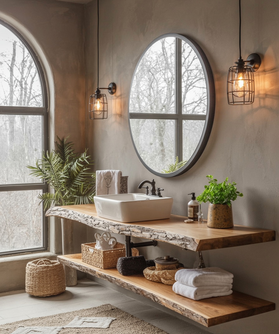 Reclaimed Live Edge Bathroom Vanity Shelf – Handmade Corner Shelf, Rustic Wall Mounted Brackets