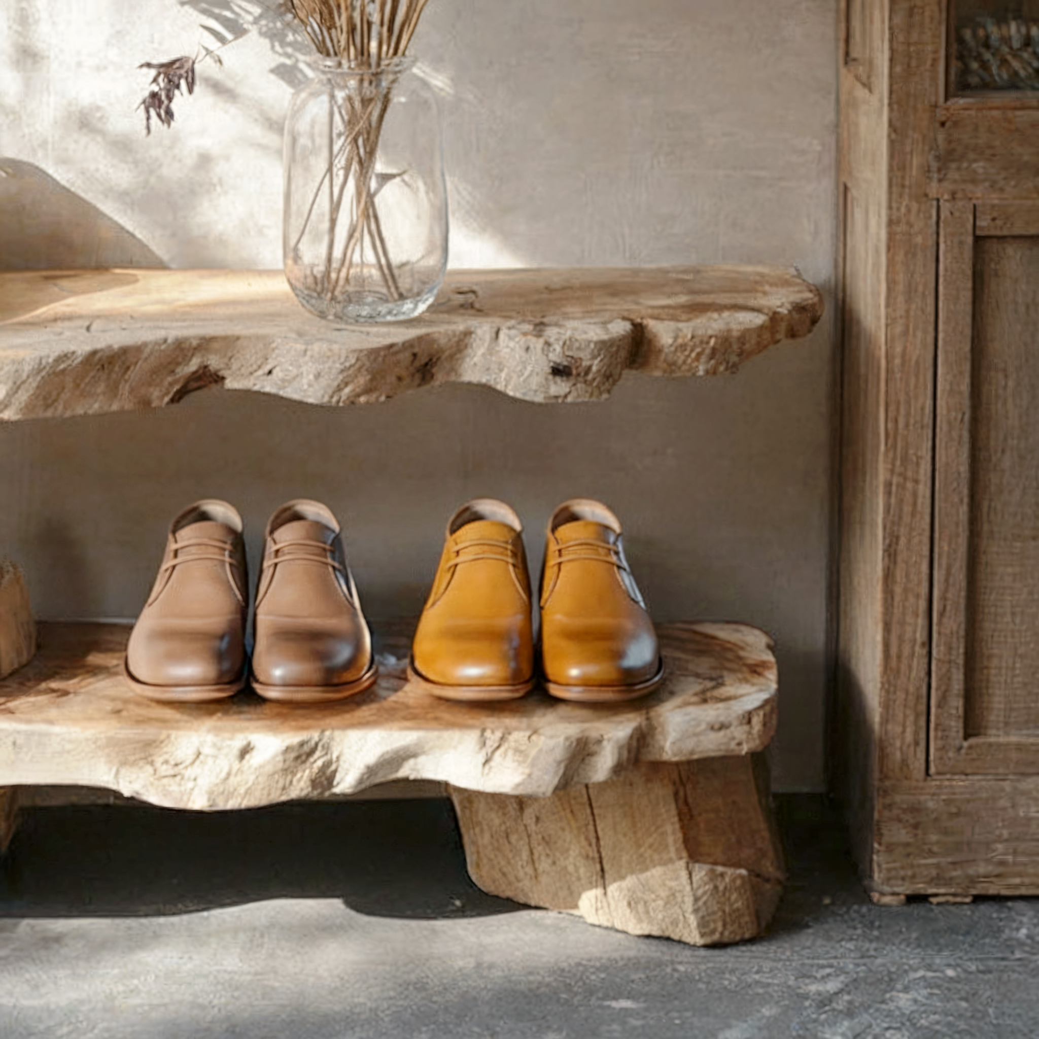 Rustic Oak Shoe Storage Bench – Solid Wood Hallway Organizer & Entryway Rack