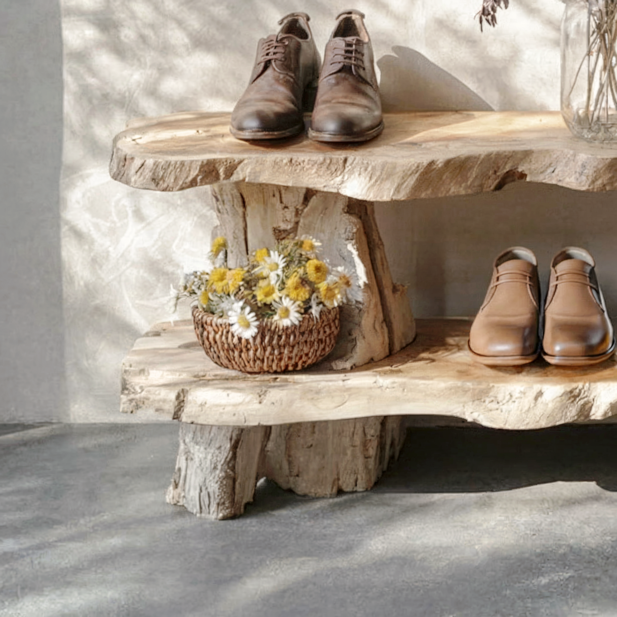 Rustic Oak Shoe Storage Bench – Solid Wood Hallway Organizer & Entryway Rack