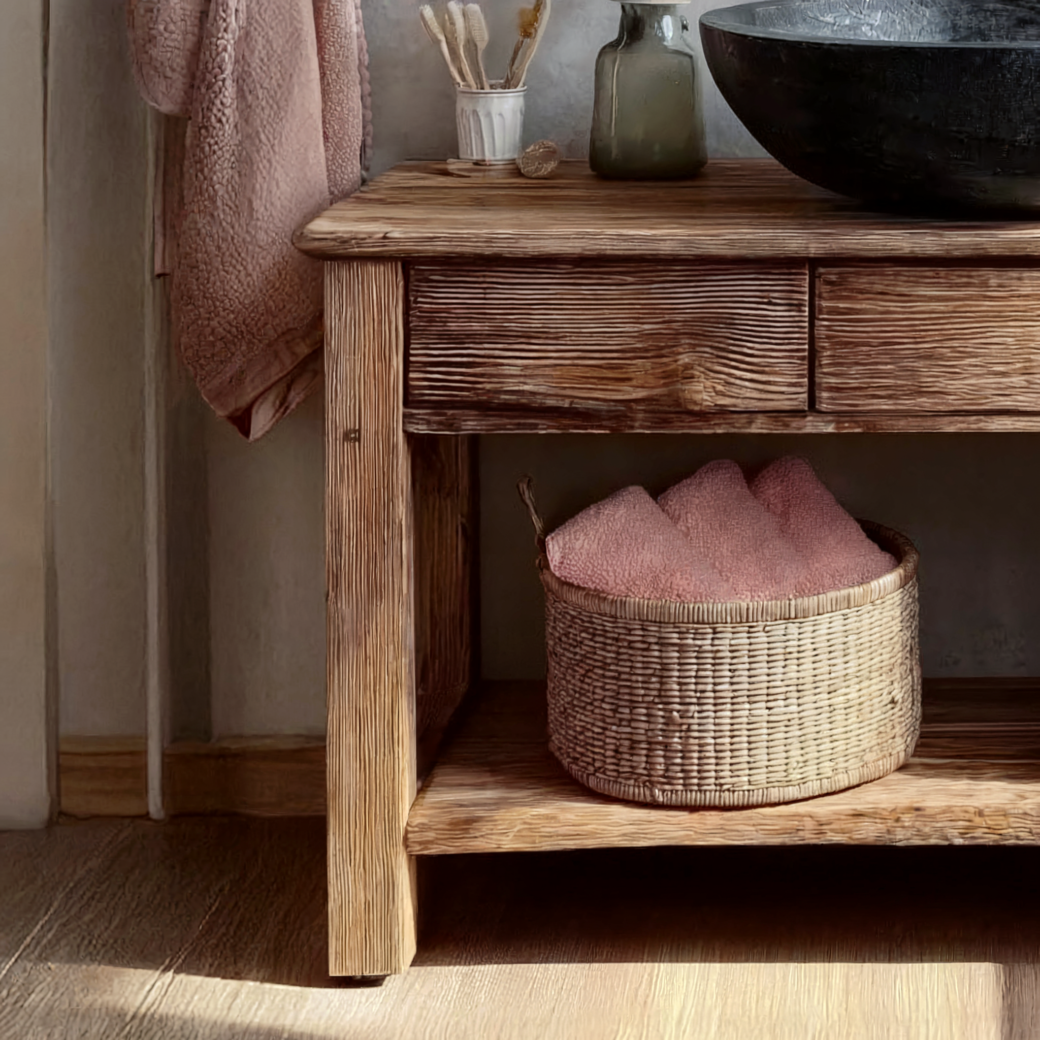Wooden Rustic Handmade Bathroom Vanity – Live Edge Solid Wood Cabinet Sink Table Countertop