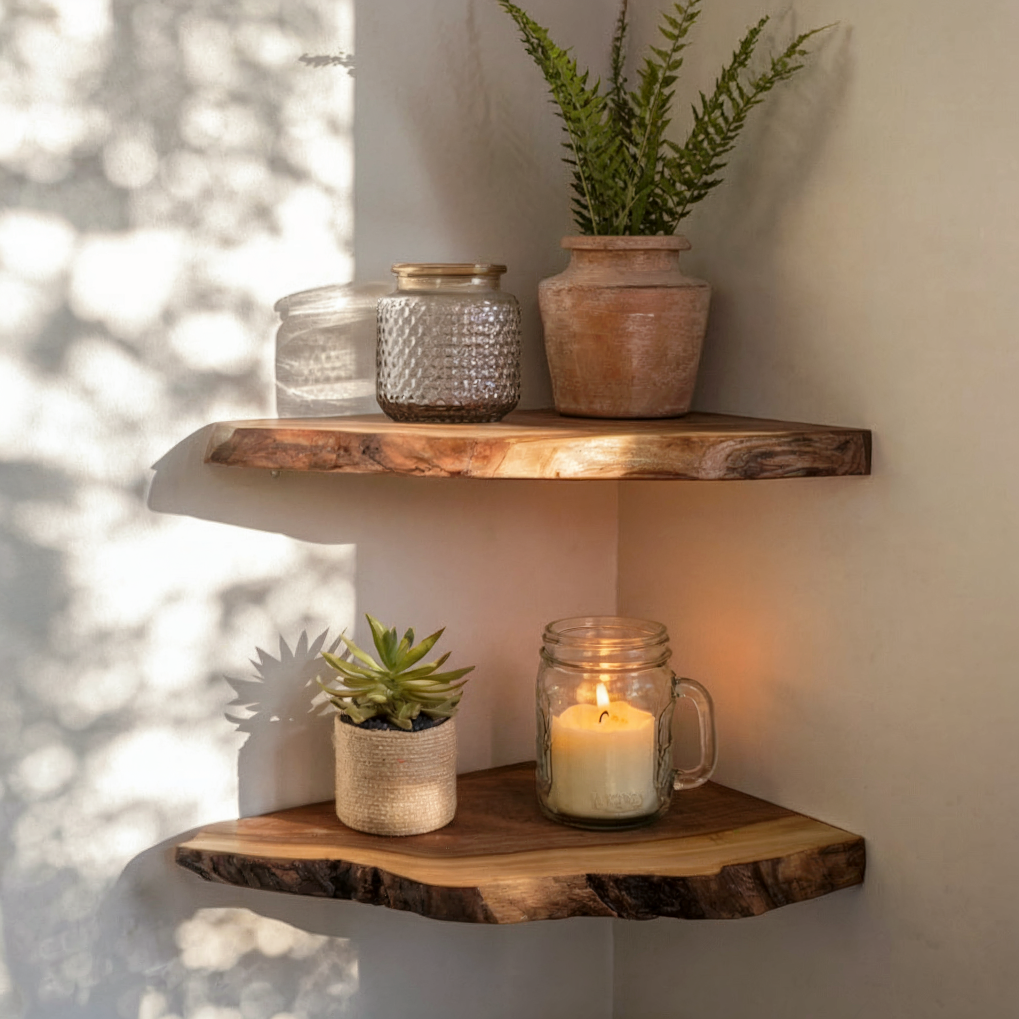 Rustic Teak Root Wood Corner Shelf - Floating Corner Shelves Decor