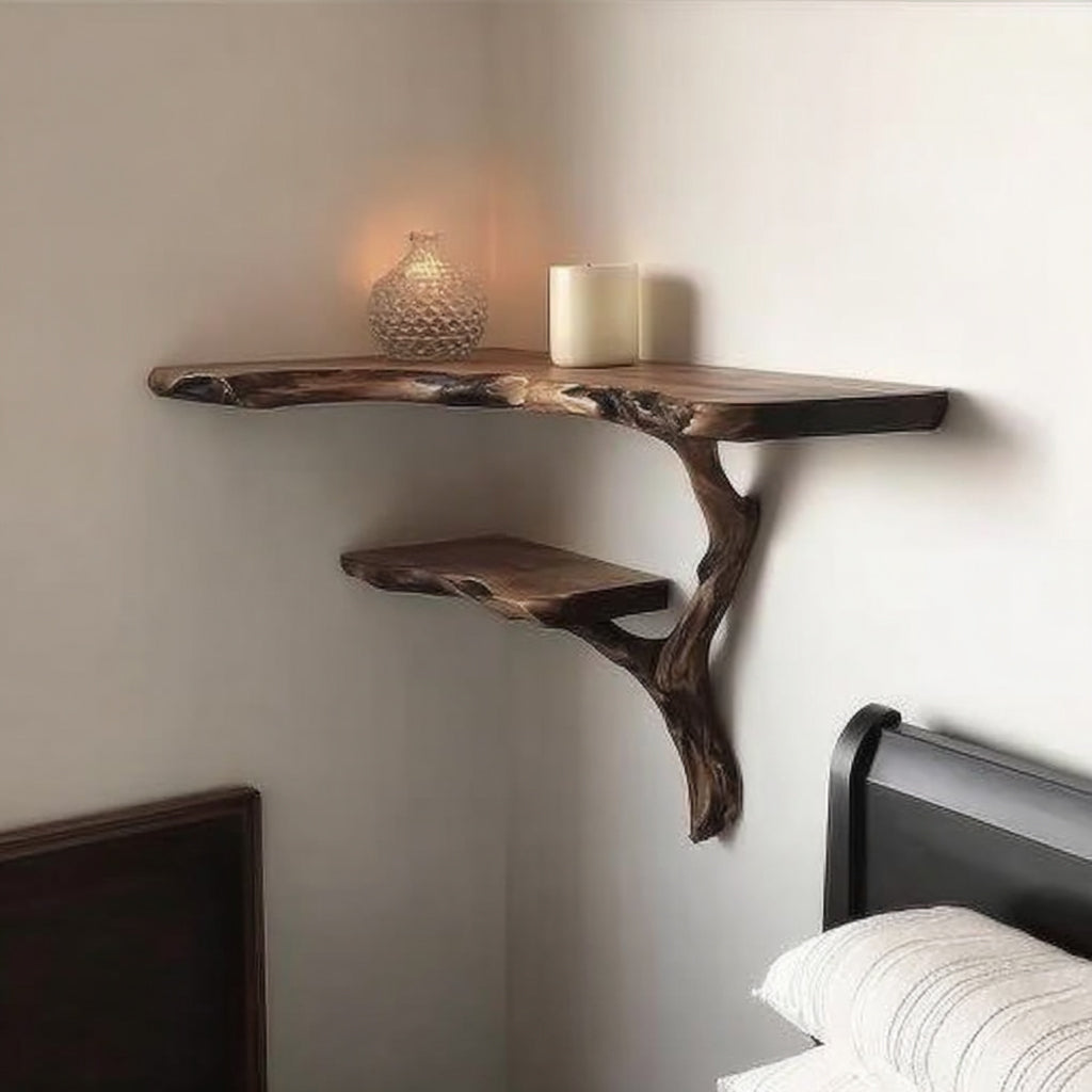 Floating Wood Tree Shelf – Solid Wood Wall-Mounted Bookshelf Decor Art