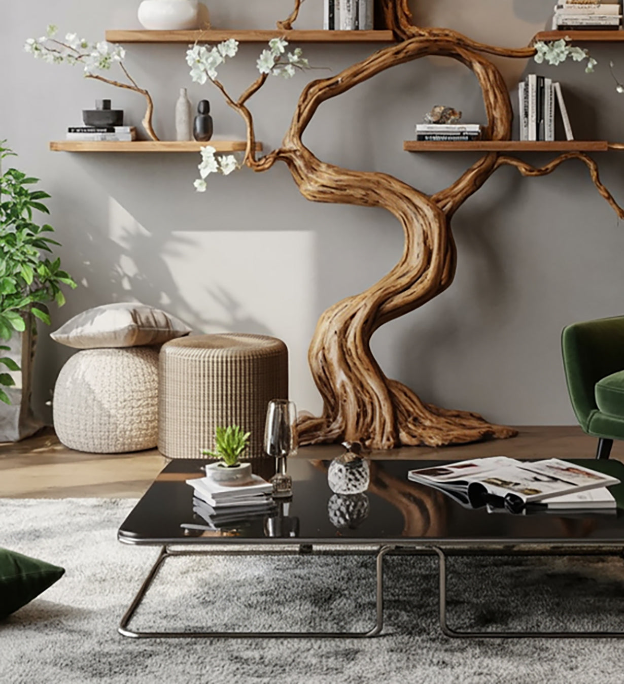 Handmade Solid Wood Tree Wall Shelf – Functional Wall Art Décor